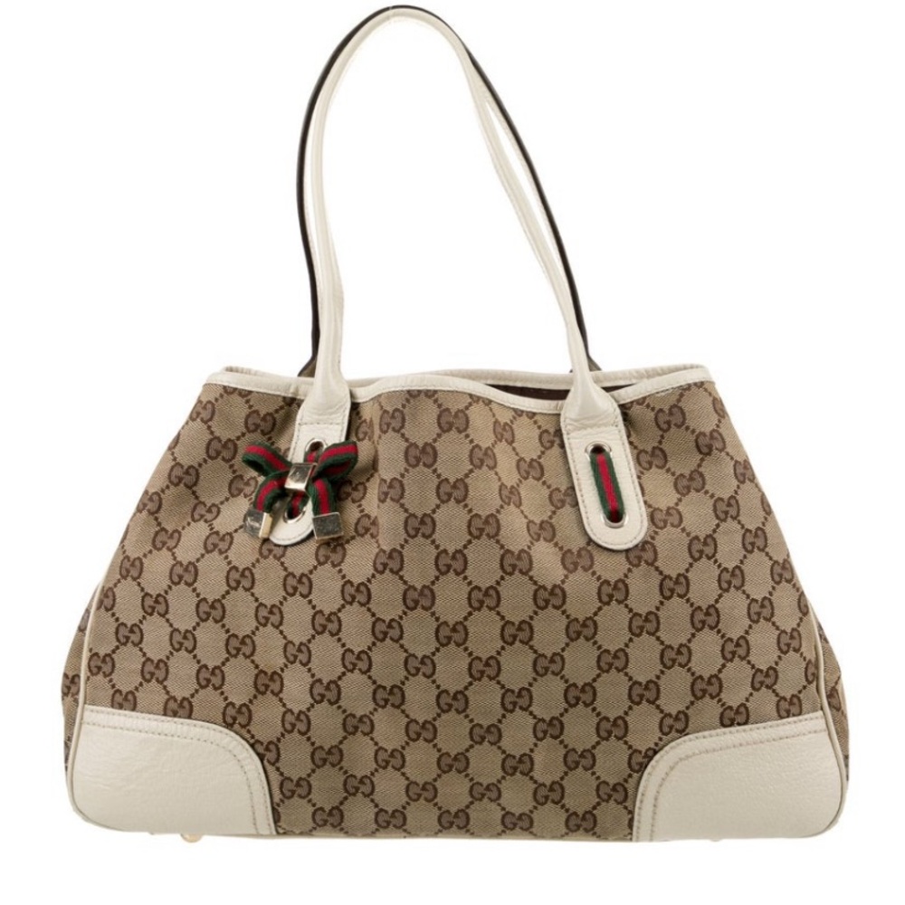 VINTAGE Gucci Brown and White Monogram Tote Bag Certified Authentic